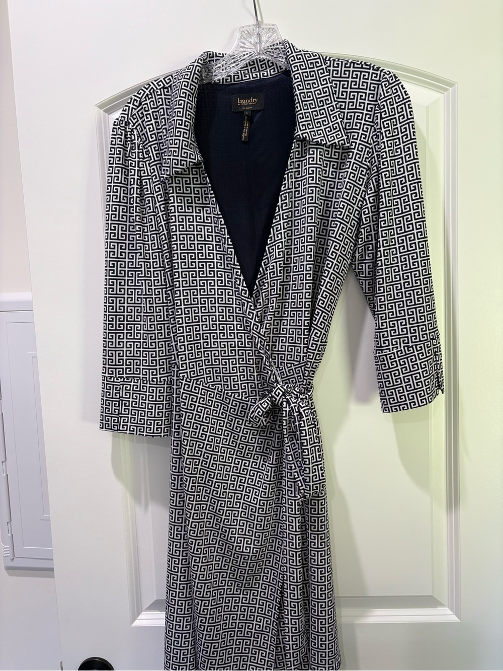 Laundry By Shelli Segal Navy and White Dress with Geometric Trim